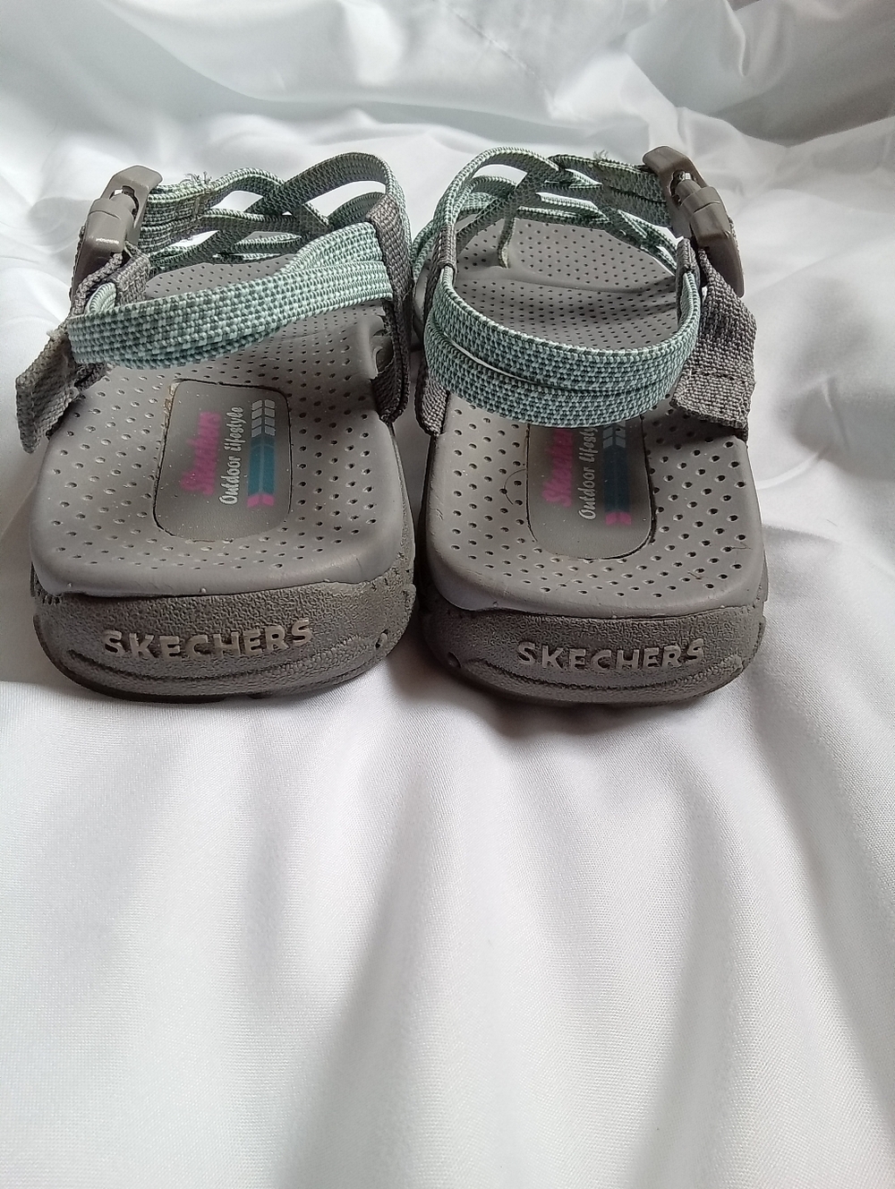 Skechers Women's Gray Sandals with Mint Green Straps - Picture 3 of 6